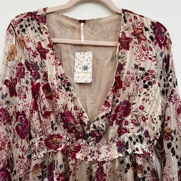 Free People Pink Closer to the Heart Tiered Floral Mini Dress in Cream Combo Med - Picture 4 of 6